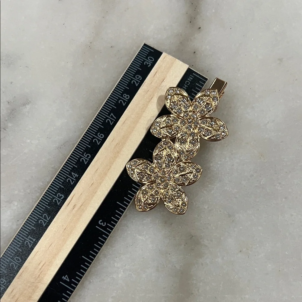 Gold Rhinestone & Red Enamel Hair Clip Set for Women